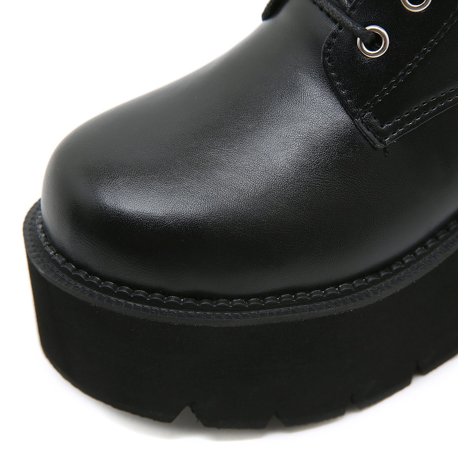 Dames Zwarte Plateau Combat Laarzen | Gotische Veterlaarzen met Kettingdetail