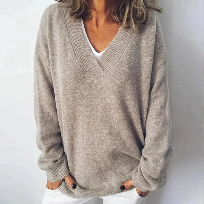 Dames Gebreide Trui met V-Hals Losvallende Oversized Pasvorm Ontspannen | Casual Pullover