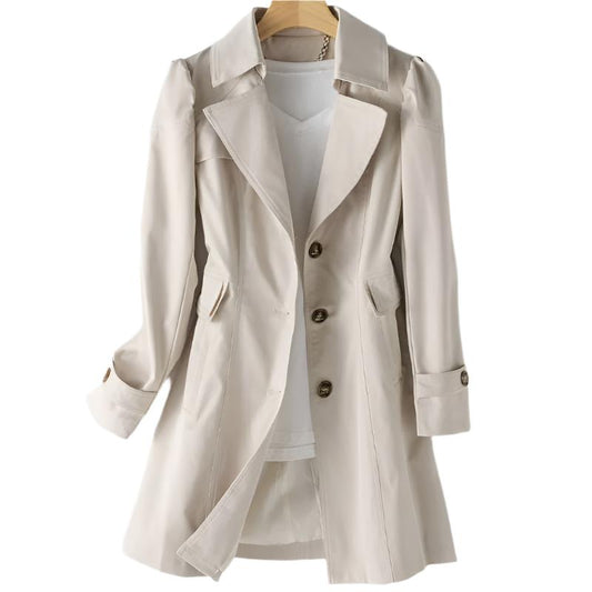 ClassicCharm - Stijlvolle Dames Trenchcoat met Knopen en Tailleaccent