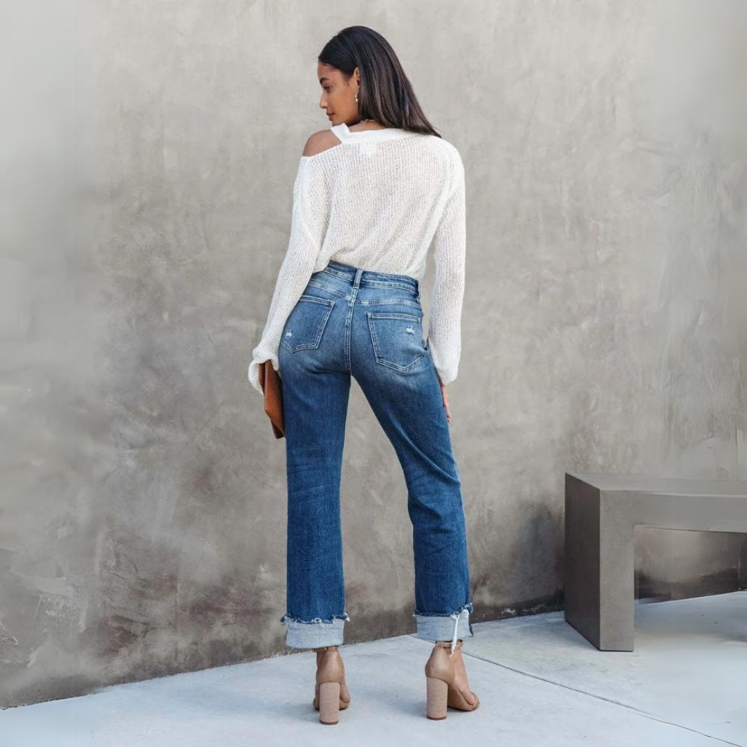 Dames Klassieke Rechte Jeans | Opgerold Wassing