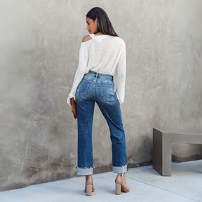 Dames Klassieke Rechte Jeans | Opgerold Wassing