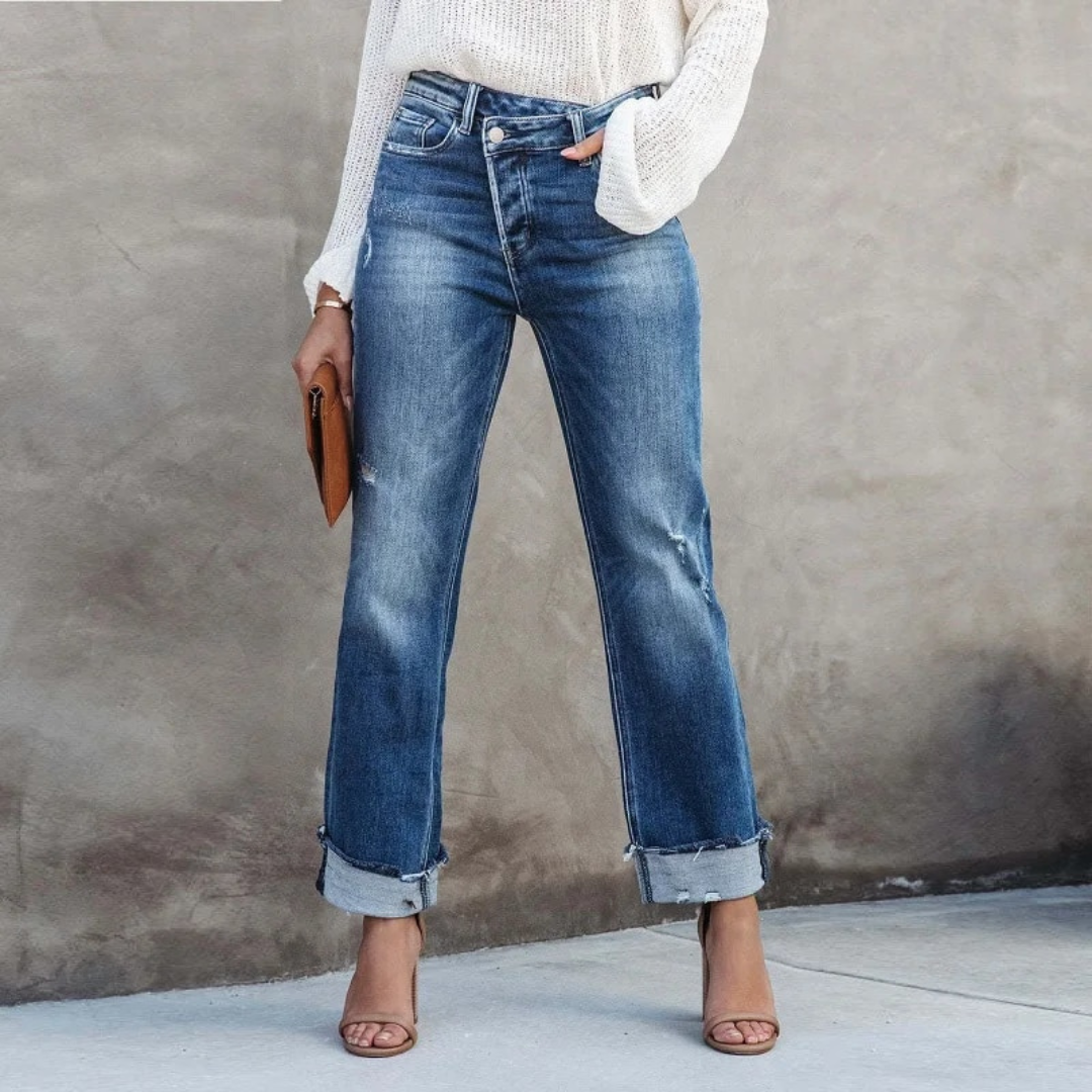 Dames Klassieke Rechte Jeans | Opgerold Wassing