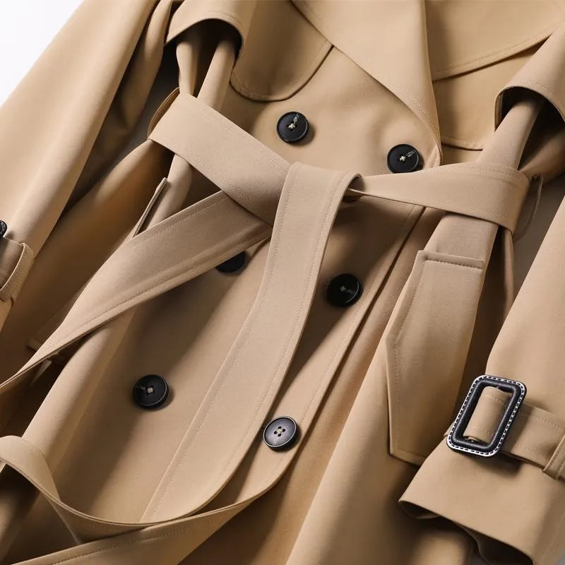 Dames Lange Winter Trenchcoat | Dubbelgeknoopte Mantel met Ceintuur