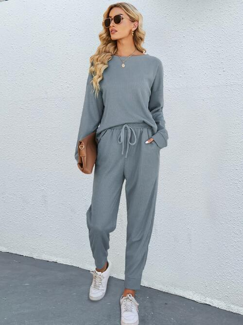 Dames Relaxte Pasvorm Lounge Set | Lange Mouw Top & Broek met Trekkoord
