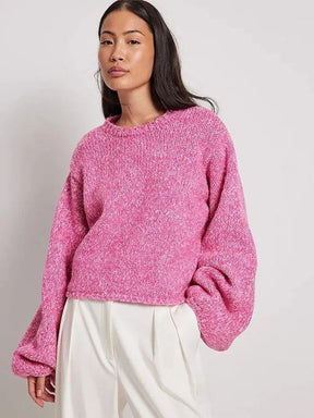 Osana - Oversized trui van Zachte Breistof, Ronde hals en Ballonmouwen
