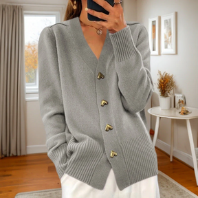 Dames V-Hals Gebreid Vest | Relaxte Pasvorm met Hartvormige Knopen