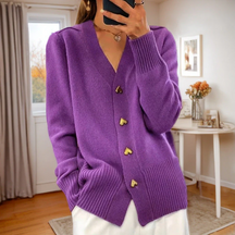 Dames V-Hals Gebreid Vest | Relaxte Pasvorm met Hartvormige Knopen