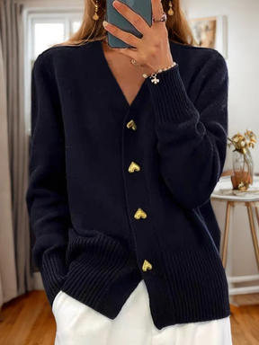 Dames V-Hals Gebreid Vest | Relaxte Pasvorm met Hartvormige Knopen