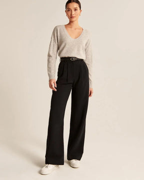 Stijlvolle Hoge Taille Wijde Broek | Verfijnde Afwerking