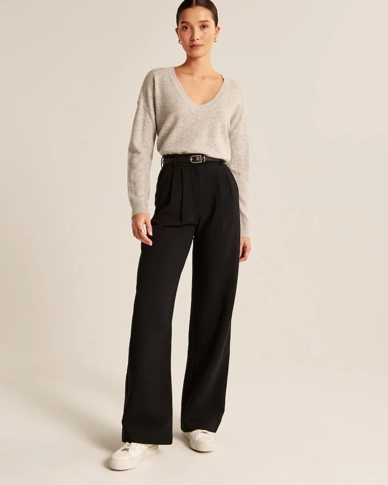 Stijlvolle Hoge Taille Wijde Broek | Verfijnde Afwerking