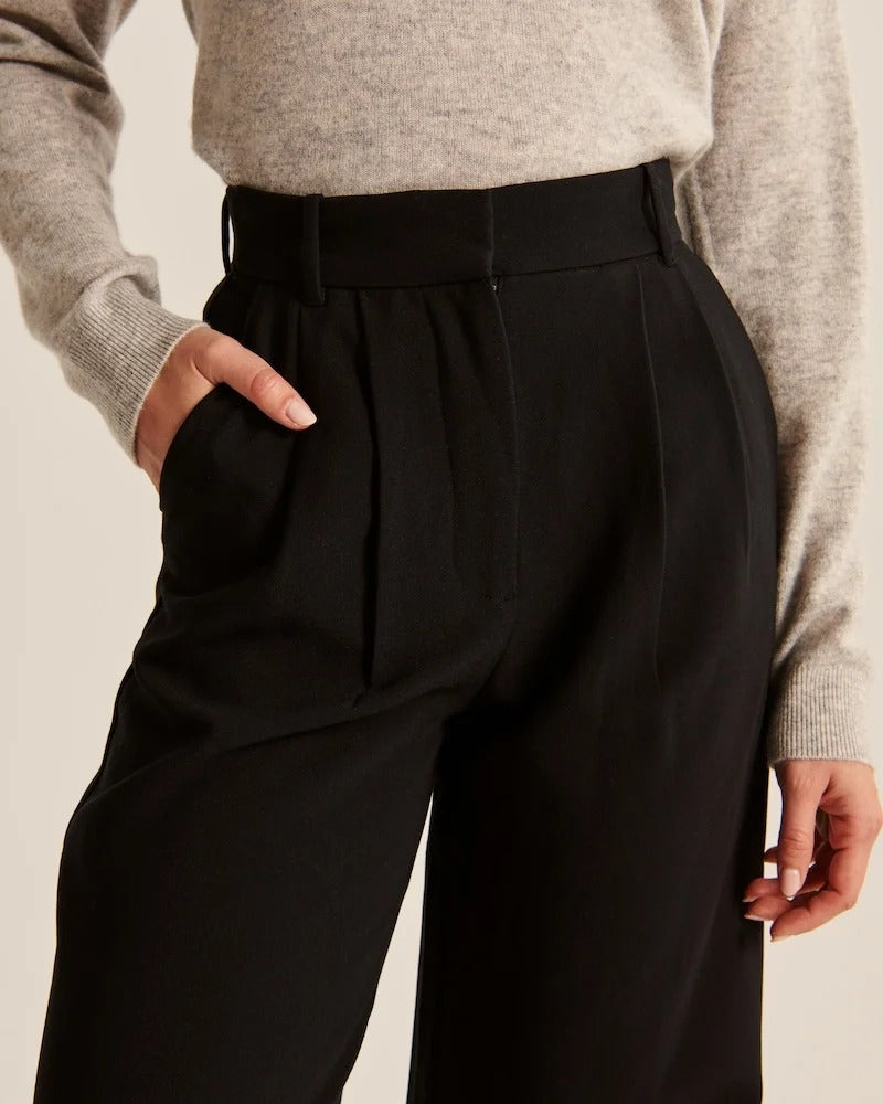 Stijlvolle Hoge Taille Wijde Broek | Verfijnde Afwerking
