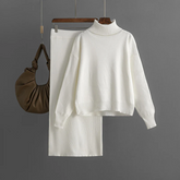 Dames Geribde Coltrui Tweedelig Set | Trui & Slim Fit Rok
