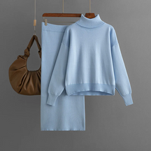 Dames Geribde Coltrui Tweedelig Set | Trui & Slim Fit Rok