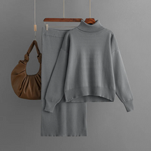 Dames Geribde Coltrui Tweedelig Set | Trui & Slim Fit Rok