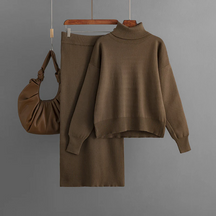 Dames Geribde Coltrui Tweedelig Set | Trui & Slim Fit Rok