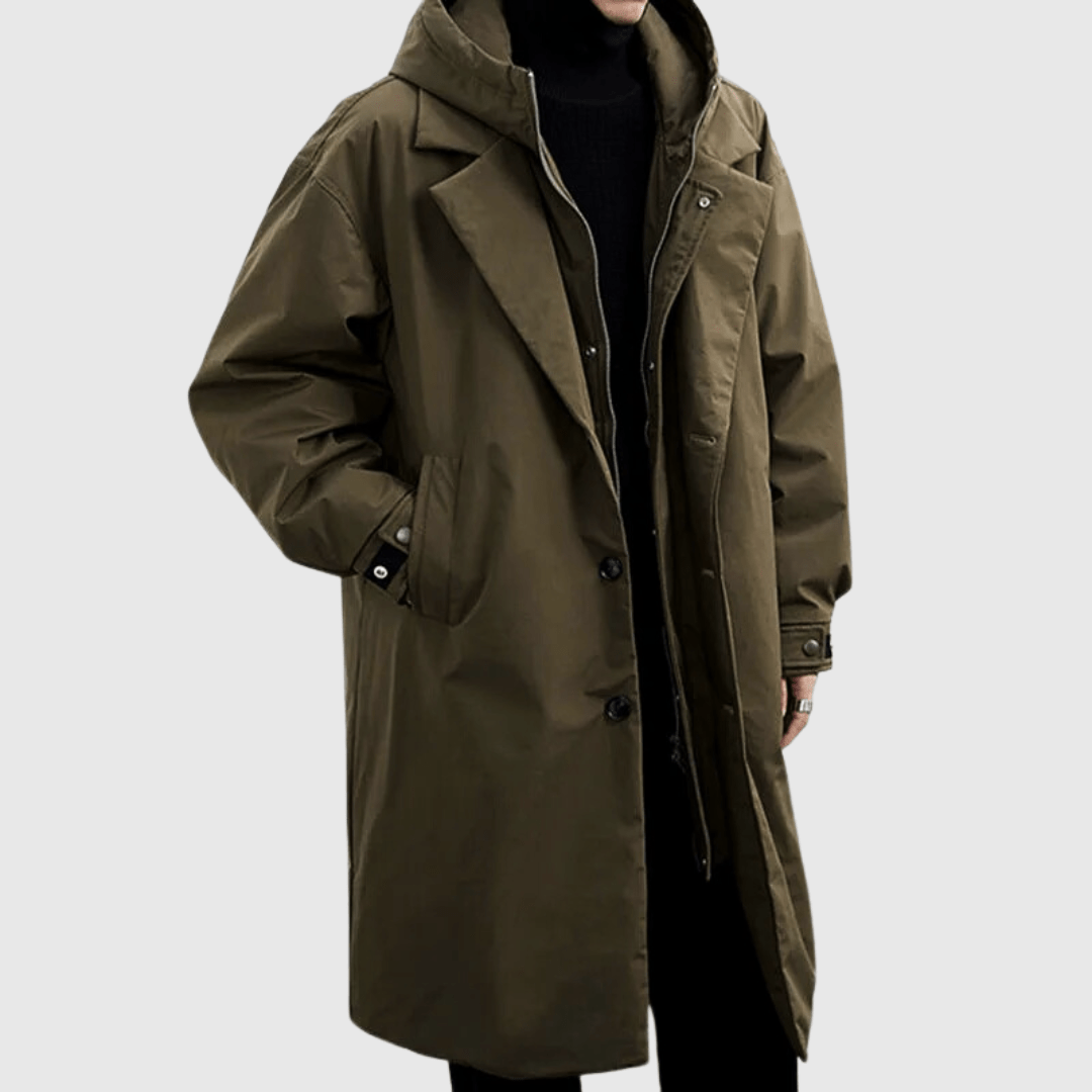 Heren Lange Waterdichte Winterjas met Capuchon | Stijlvolle Trenchcoat