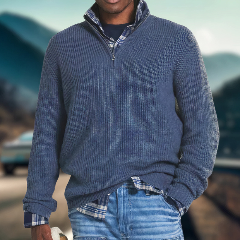 Heren Gebreide Half-Zip Wintertrui | Warme Pullover met Halve Rits