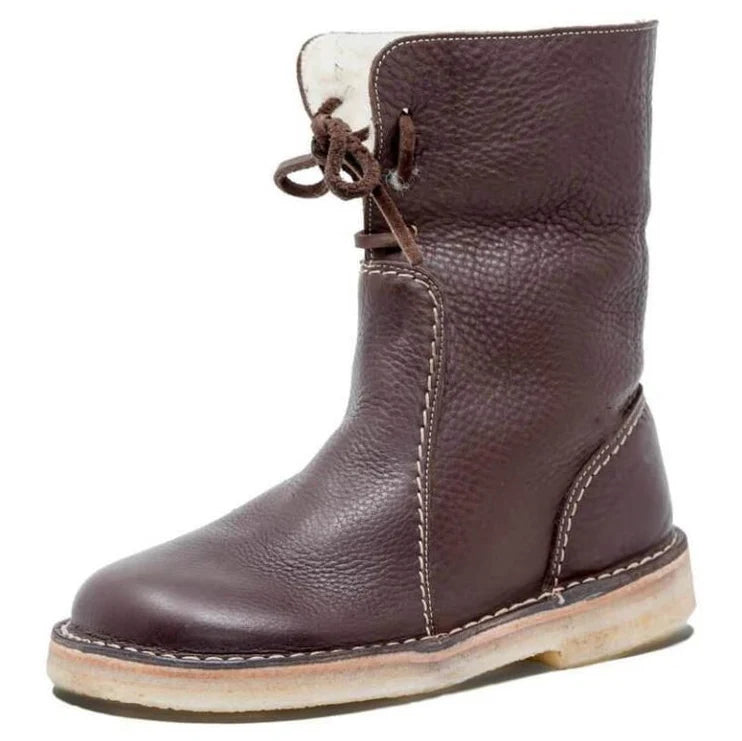Dames Warme Halflange Laarzen in Vintage Stijl | Winter Veterlaarzen