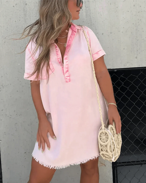 Lauren - Casual Denim Tuniekjurk met Knoopdetail en Rafelrand