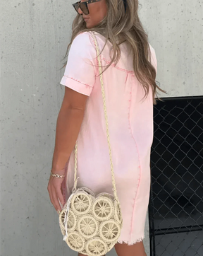 Lauren - Casual Denim Tuniekjurk met Knoopdetail en Rafelrand