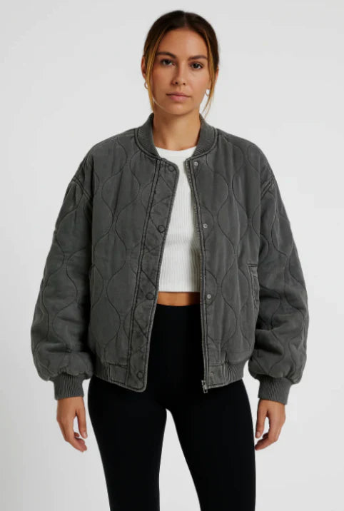 Dames Oversized Ribbed Hem Bomberjack | Relaxte Pasvorm