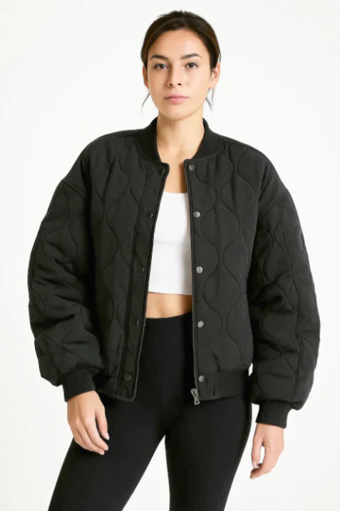 Dames Oversized Ribbed Hem Bomberjack | Relaxte Pasvorm