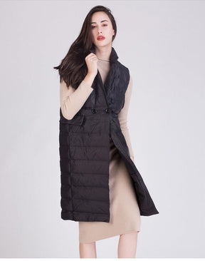 Dames Slim Fit Gewatteerde Lange Bodywarmer | Dubbelknops Knielang