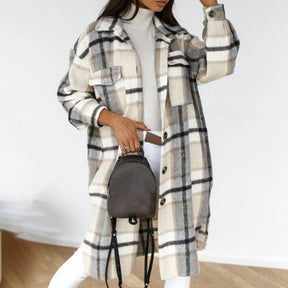 Dames Oversized Geruite Jas | Lange Casual Coat