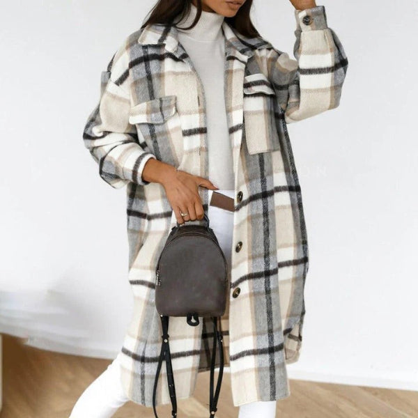 Dames Oversized Geruite Jas | Lange Casual Coat