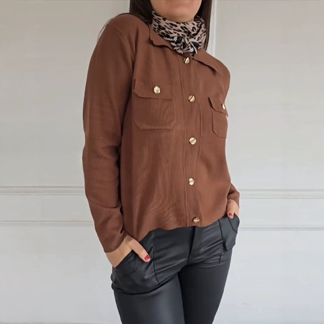 Dames Corduroy Geribde Revers Cardigan | Knopen Voorkant