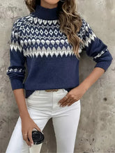 Dames Gebreide Turtleneck Trui met Geometrisch Patroon | Relaxed Fit Pullover