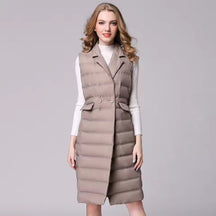Dames Slim Fit Gewatteerde Lange Bodywarmer | Dubbelknops Knielang