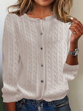Dames Relaxed Kabel Gebreide Cardigan | Knopen Voorkant