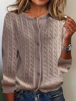 Dames Relaxed Kabel Gebreide Cardigan | Knopen Voorkant