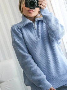Dames Pullover Trui met Hoge Ritskraag | Relaxte Pasvorm & Geribde Afwerking