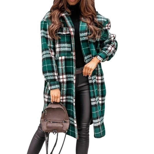 Dames Oversized Geruite Jas | Lange Casual Coat