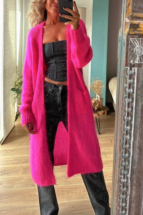 Dames Lang Oversized Open Cardigan met Zakken | Stijlvol & Lang