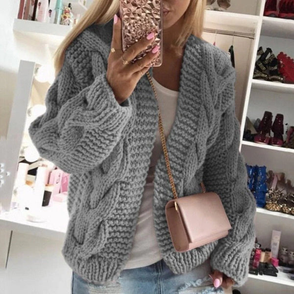 Dames Open Front Chunky Cable Knit Cardigan | Warm