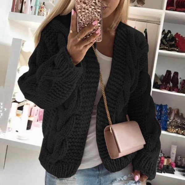 Dames Open Front Chunky Cable Knit Cardigan | Warm