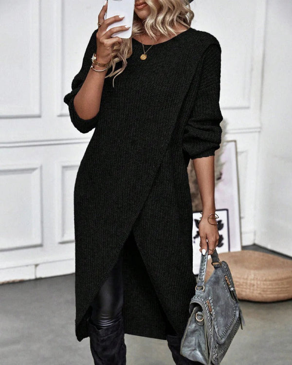 Dames Oversized Wrap Pullover | Asymmetrische Gebreide Trui
