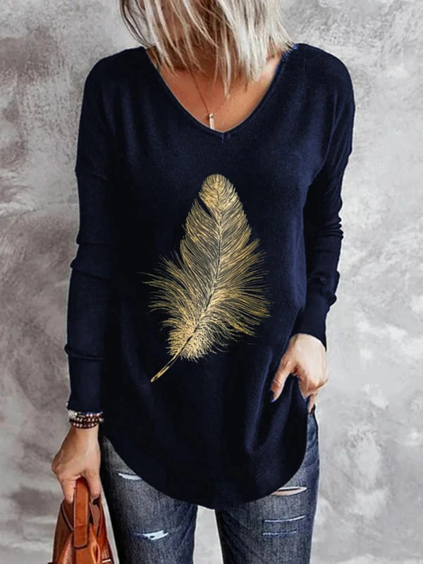 Dames Pullover met Verenprint | Zachte Gebreide V-Hals Trui