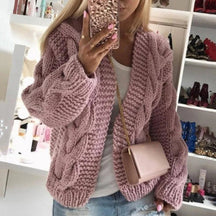 Dames Open Front Chunky Cable Knit Cardigan | Warm