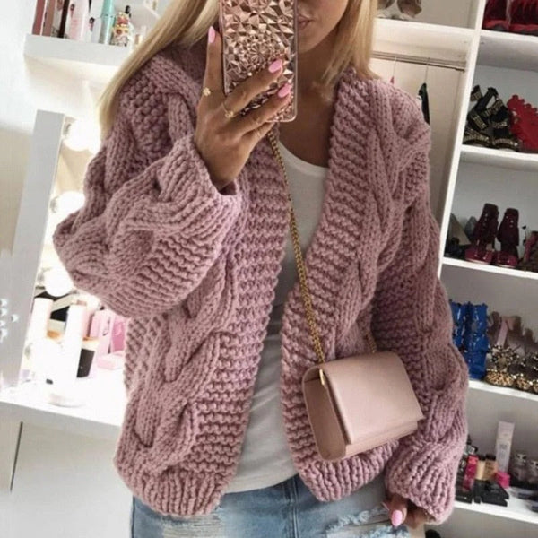 Dames Open Front Chunky Cable Knit Cardigan | Warm