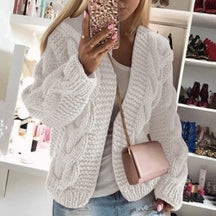 Dames Open Front Chunky Cable Knit Cardigan | Warm