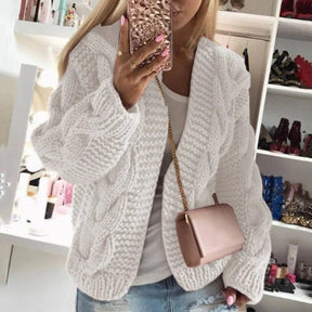 Dames Open Front Chunky Cable Knit Cardigan | Warm