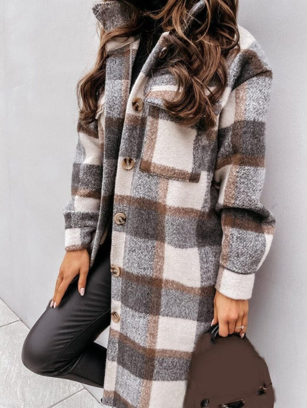 Dames Oversized Geruite Jas | Lange Casual Coat