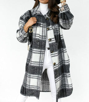 Dames Oversized Geruite Jas | Lange Casual Coat