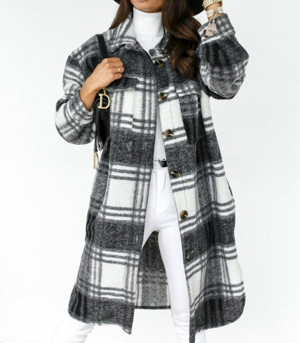 Dames Oversized Geruite Jas | Lange Casual Coat