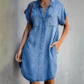 Mila - Comfortabele Denim Shirt Dress met Knoopjes