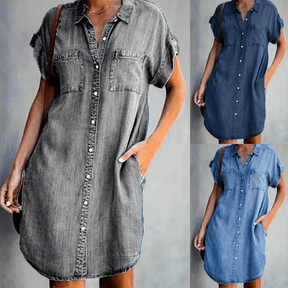 Mila - Comfortabele Denim Shirt Dress met Knoopjes
